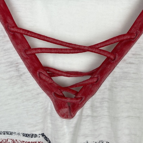 Women’s C Active Very Soft V-Neck T-shirt Size M Color White/Red Distressed 86 - Picture 3 of 7